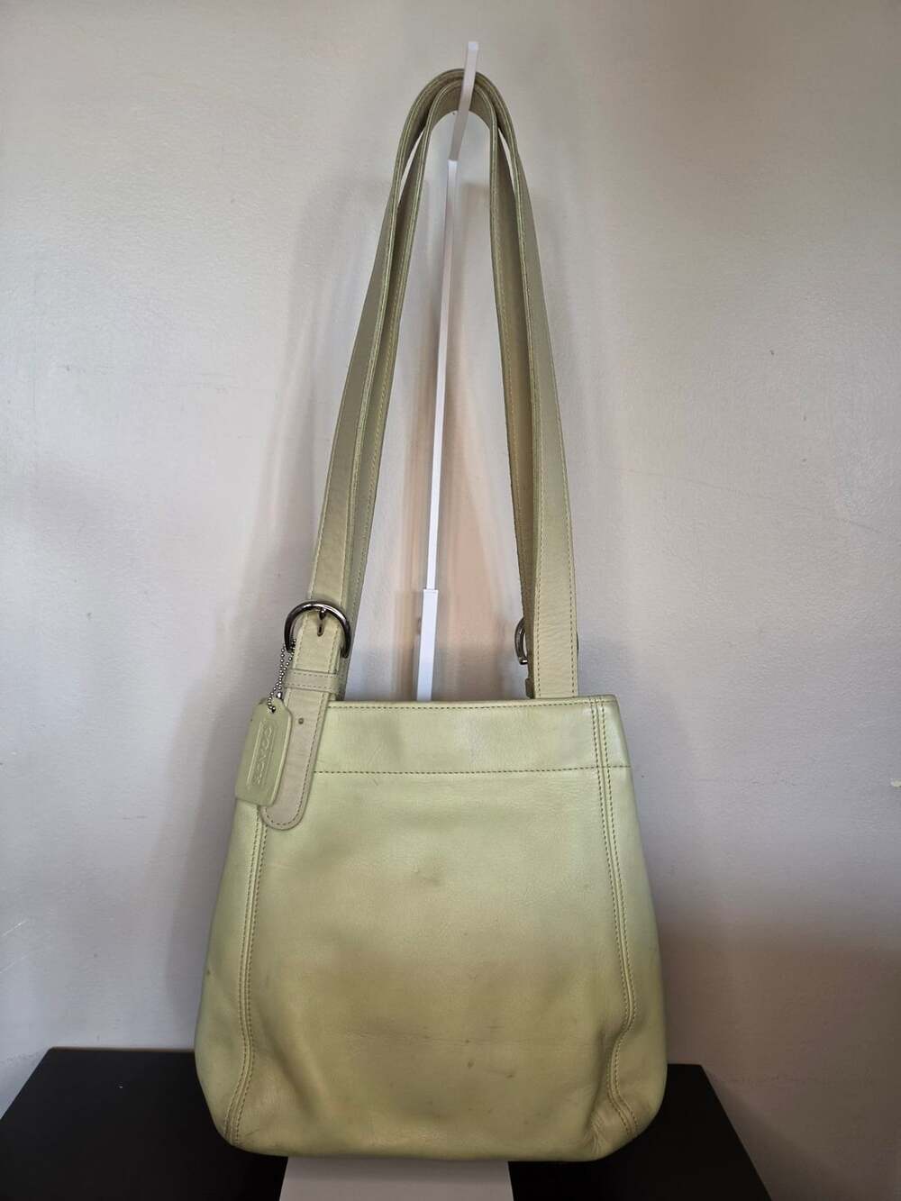 Vintage Coach SoHo Buckle Flap Shoulder Bag Pistachio Green Leather 4157
